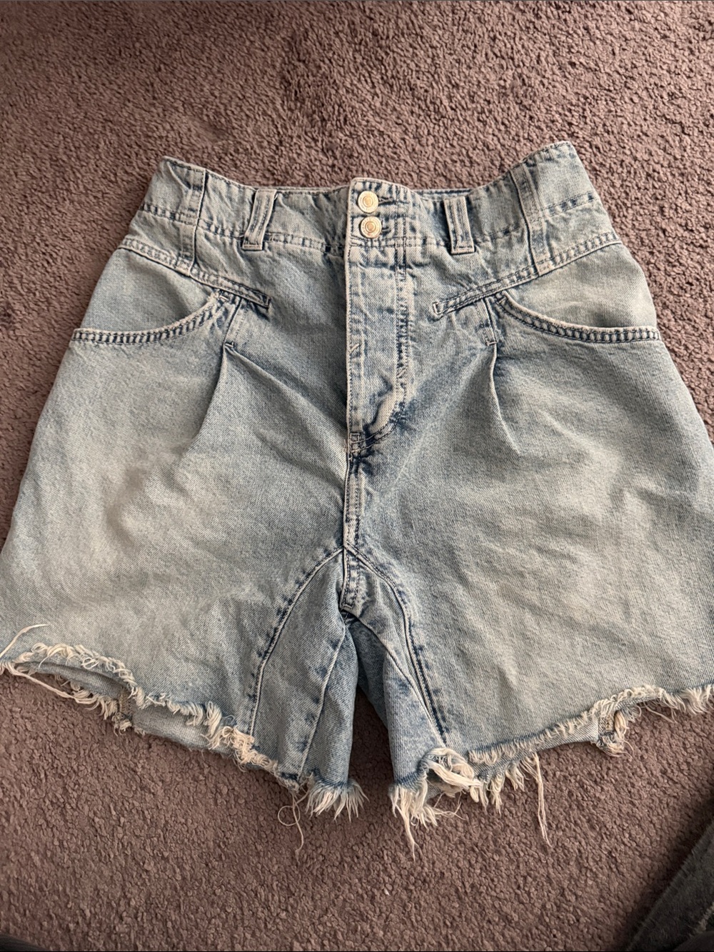 Free People Faded Light Blue High-Rise Denim Shorts